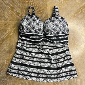 PROFILE BY GOTTEX Black White Paisley Built in Bra Tankini Top 36E